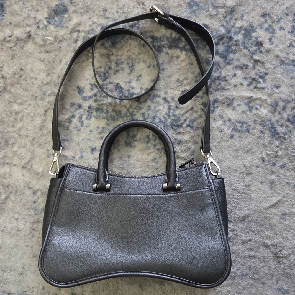 DKNY Black Leather Satchel with Silver Hardware and Removable Strap - Picture 2 of 2